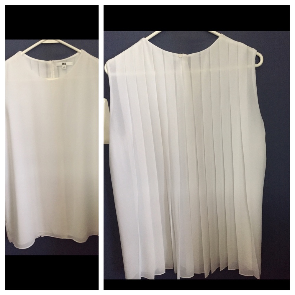 White Uniqlo Pleated Blouse